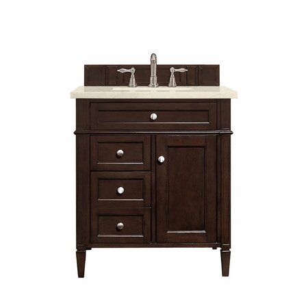 JAMES MARTIN VANITIES Brittany 30in Single Vanity, Burnished Mahogany, w/ 3 CM Eternal Marfil Quartz Top 650-V30-BNM-3EMR